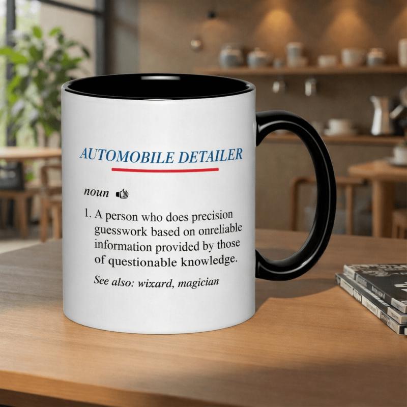 Tailorly Black Accent 11 oz Mug - automobile detailer noun definition funny car detailing wizard magician wizard