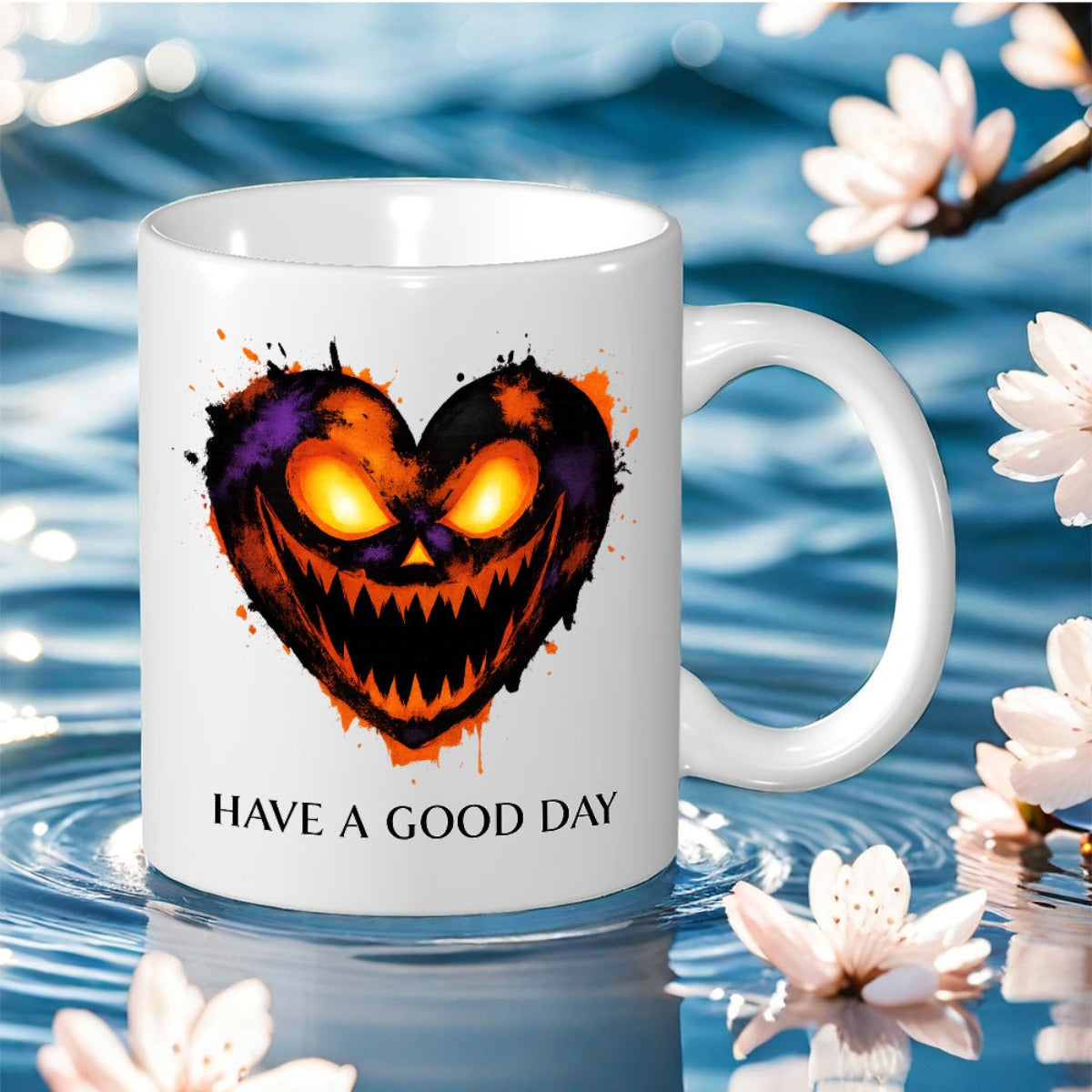 Tailorly White Ceramic 11 oz Mug - heart-shaped pumpkin faceprint