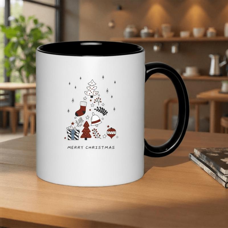 Tailorly Black Accent 11 oz Mug - christmas tree with ornaments and gifts