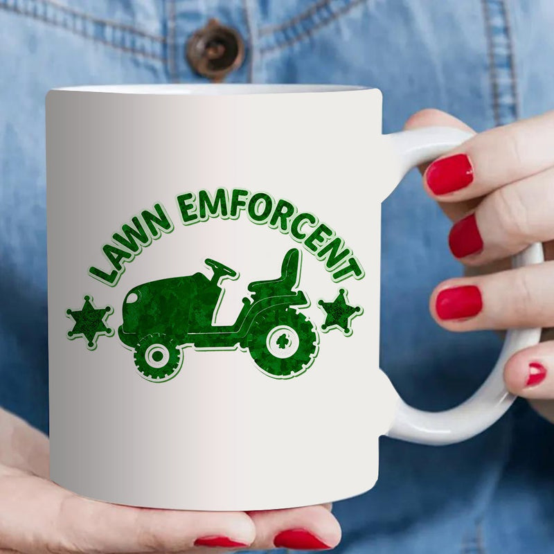 Tailorly White Ceramic 11 oz Mug - humorous lawn ride on mower