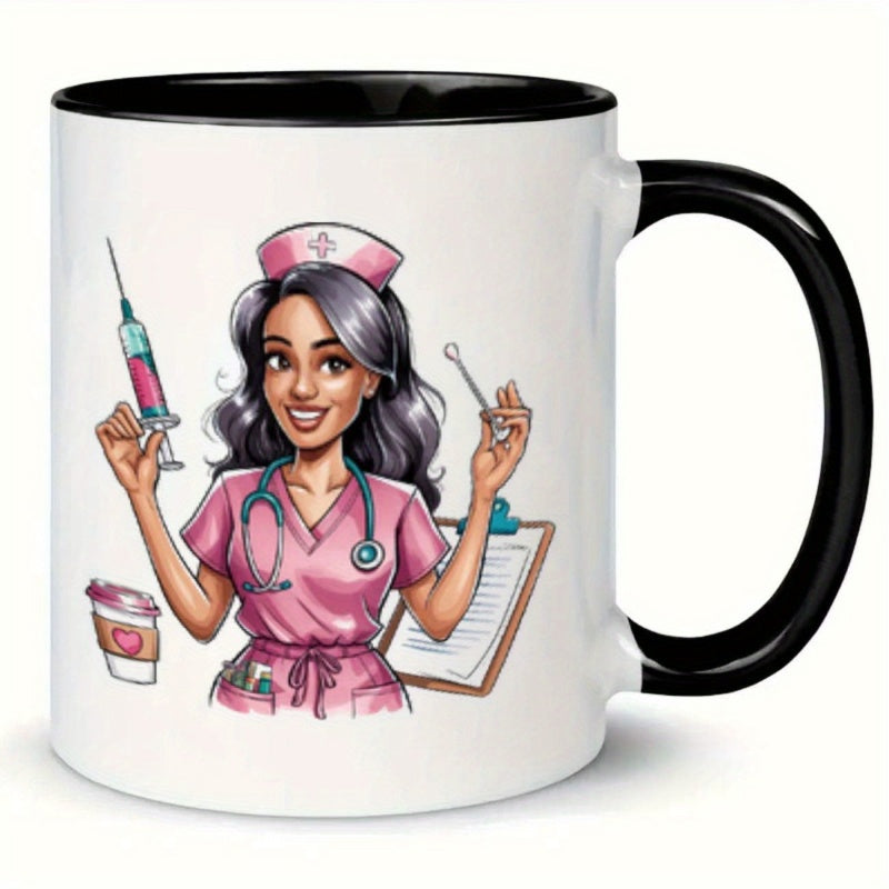 Tailorly Black Accent 11 oz Mug - nurse themed ceramic mug with clipboard design