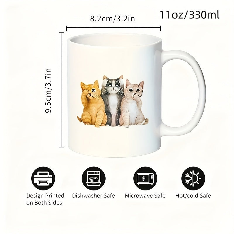Tailorly White Ceramic 11 oz Mug - three adorable cats