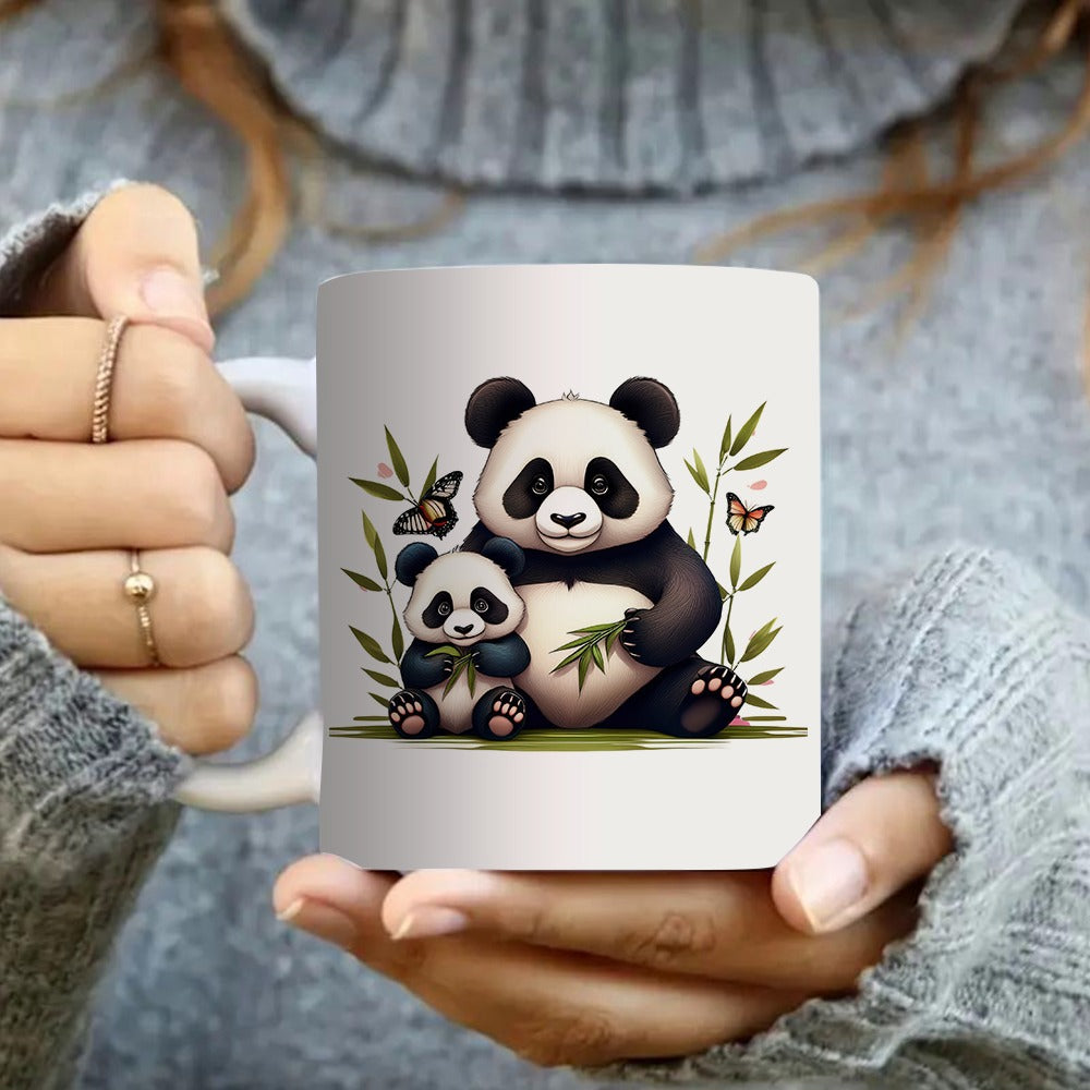 Tailorly White Ceramic 11 oz Mug - adorable panda and its baby