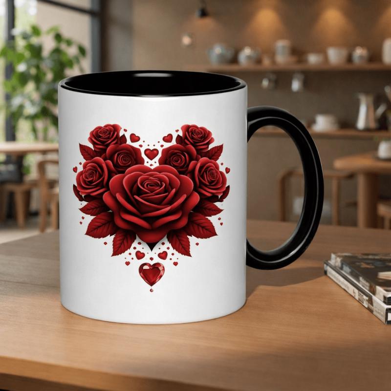Tailorly Black Accent 11 oz Mug - red roses and symbols