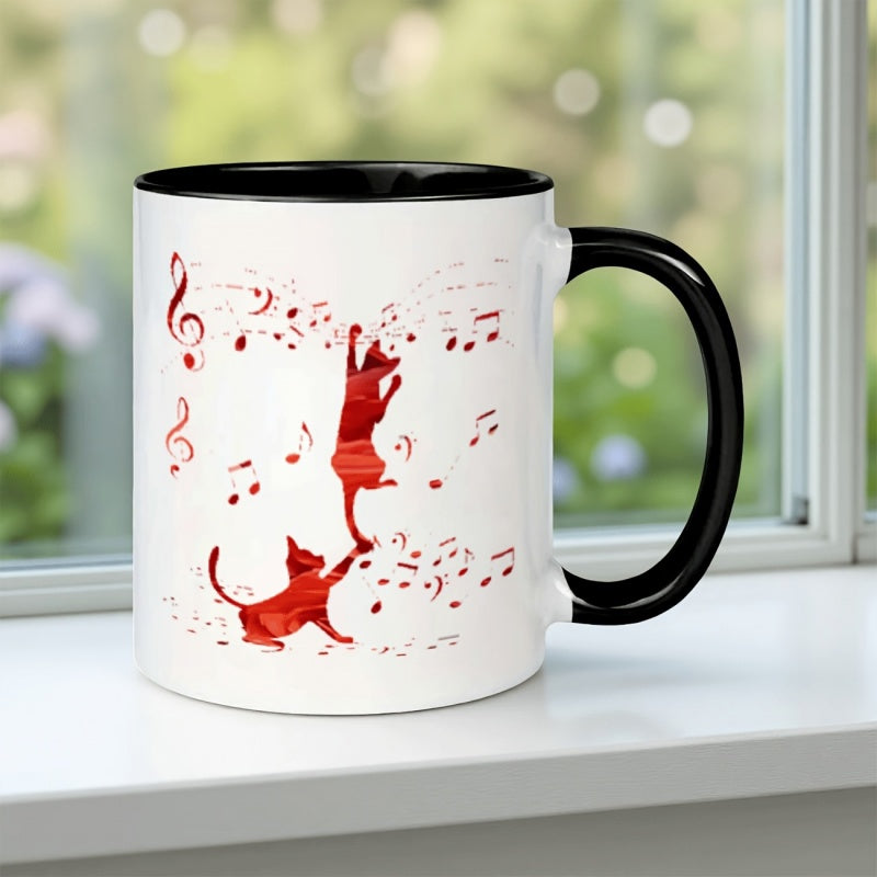 Tailorly Black Accent 11 oz Mug - cats and musical notes