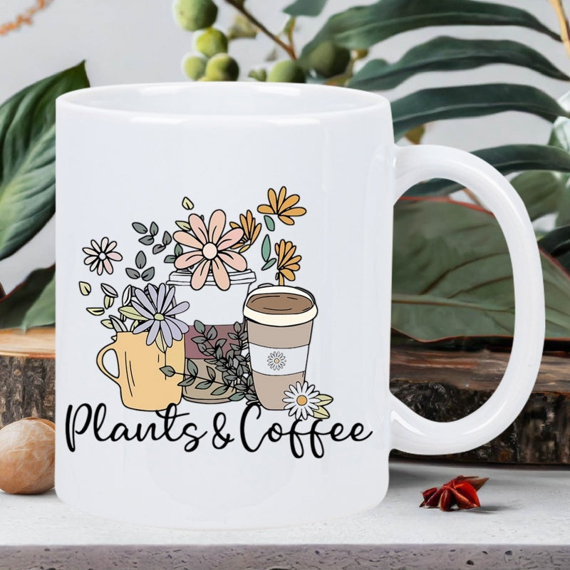 Tailorly White Ceramic 11 oz Mug - botanical plants coffee beans