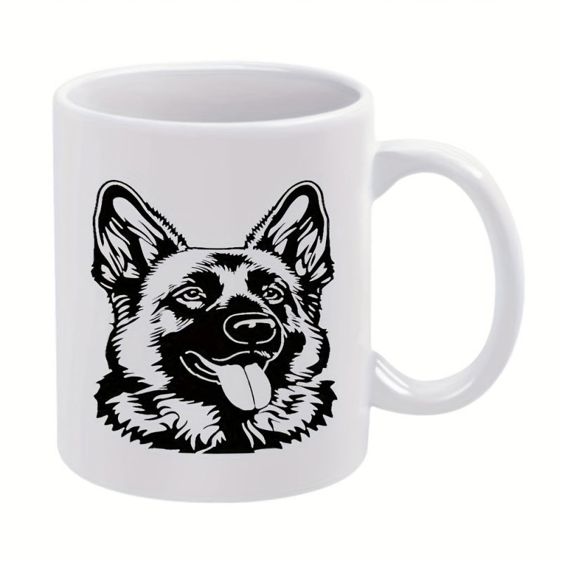 Tailorly White Ceramic 11 oz Mug - german shepherd dog's face cartoon