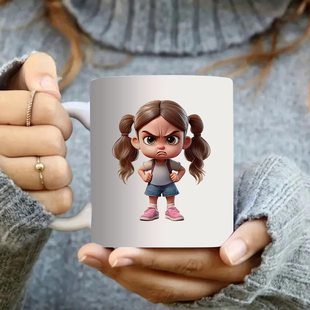 Tailorly White Ceramic 11 oz Mug - a cute girl with pigtails