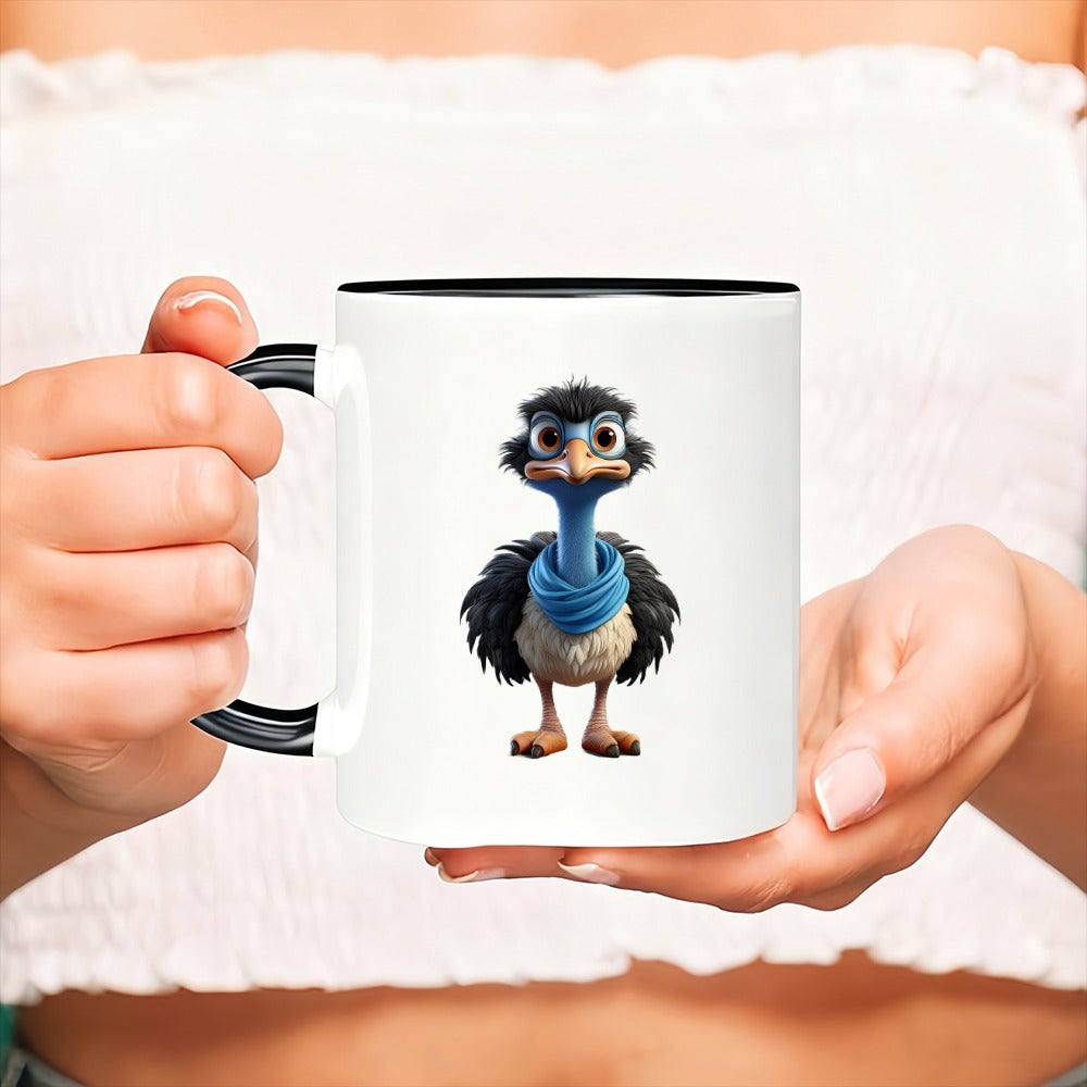 Tailorly Black Accent 11 oz Mug - cute ostrich animal pattern
