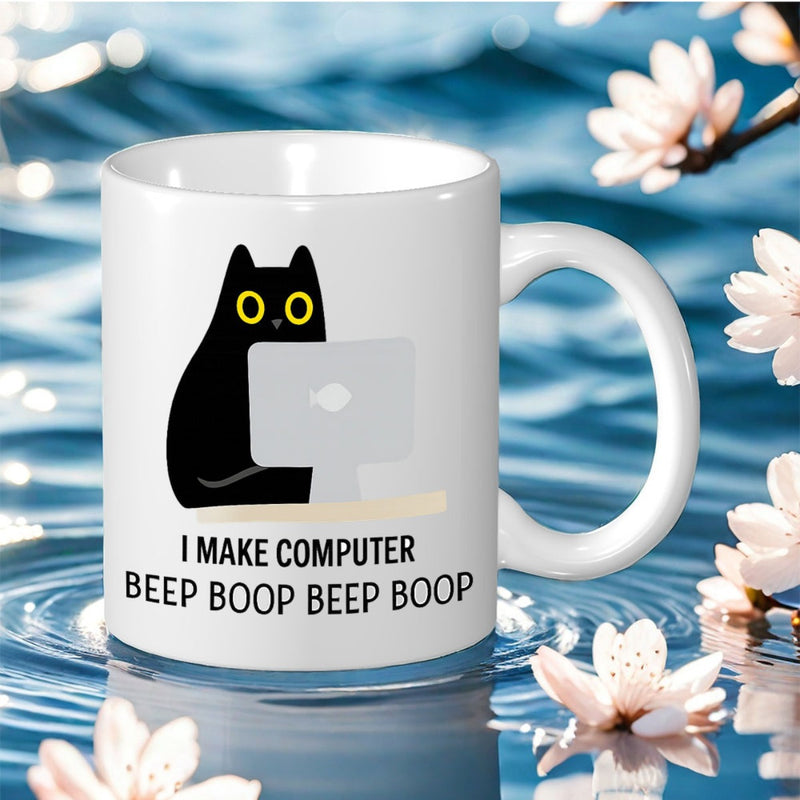 Tailorly White Ceramic 11 oz Mug - "i make computer" text
