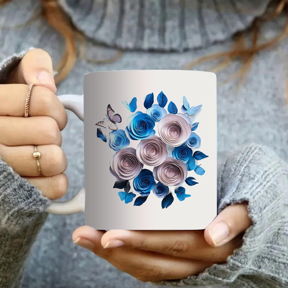 Tailorly White Ceramic 11 oz Mug - paper floral tea cup
