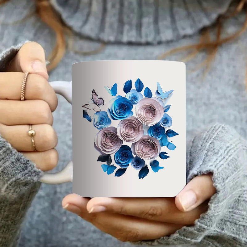 Tailorly White Ceramic 11 oz Mug - paper floral tea cup