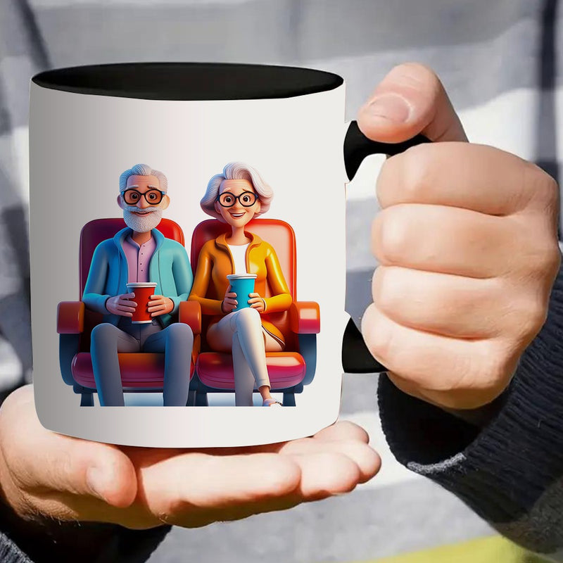 Tailorly Black Accent 11 oz Mug - an adorable design of an elderly couple