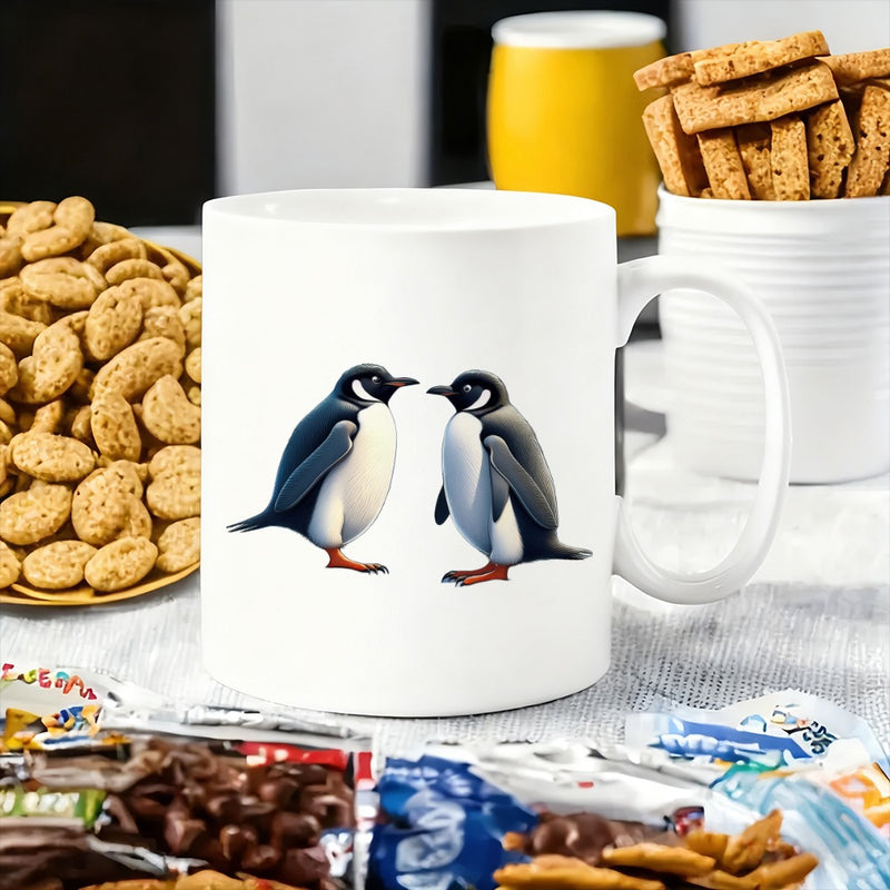 Tailorly White Ceramic 11 oz Mug - penguin design