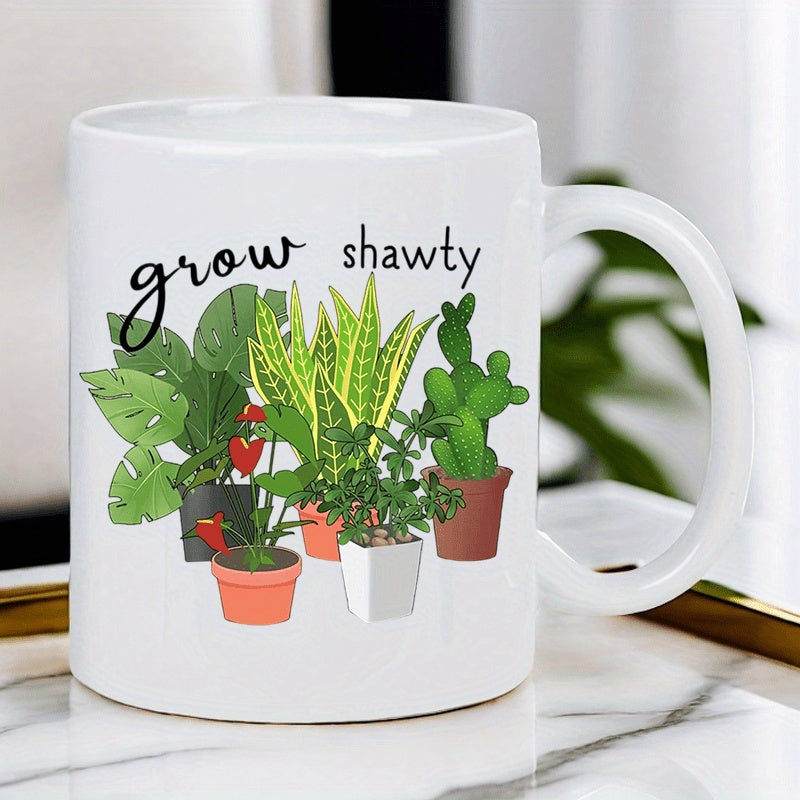Tailorly White Ceramic 11 oz Mug - colorful potted plants