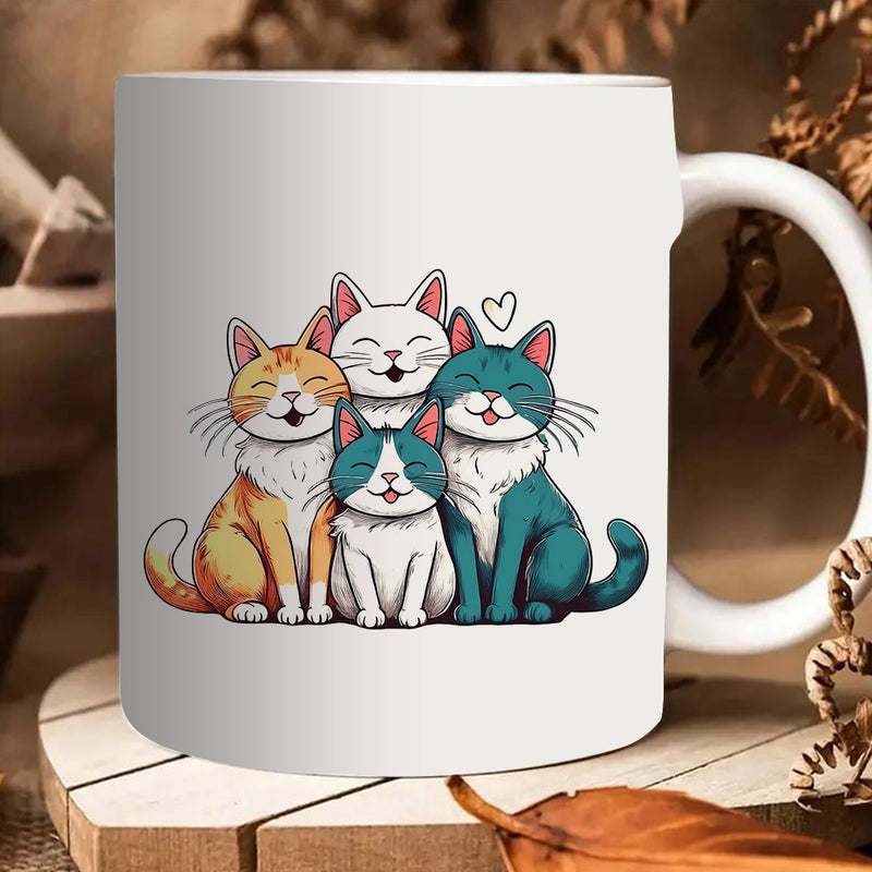 Tailorly White Ceramic 11 oz Mug - cute cats hugging