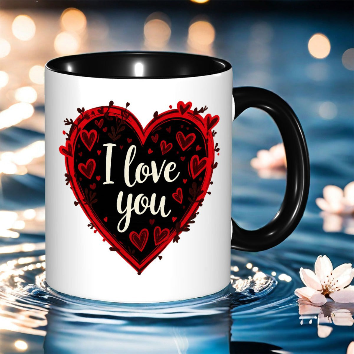 Tailorly Black Accent 11 oz Mug - heart i love text