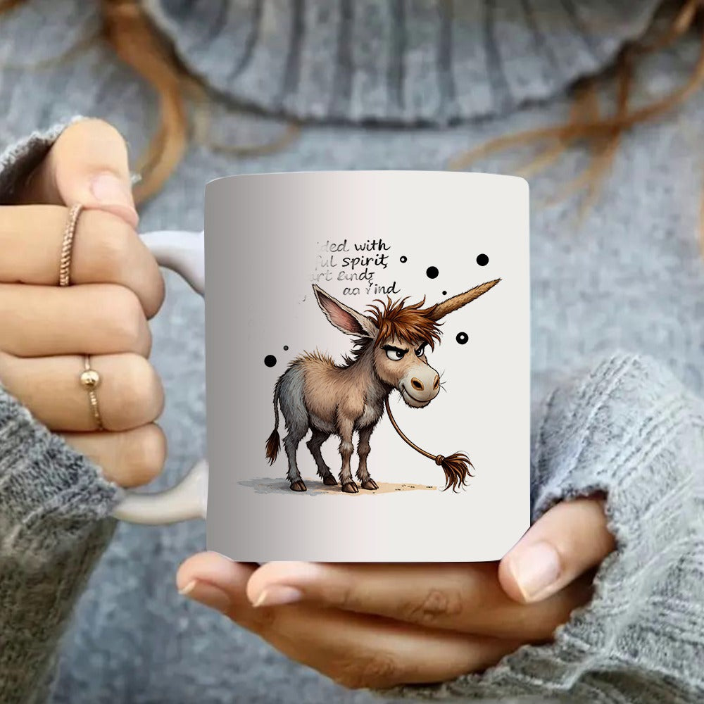 Tailorly White Ceramic 11 oz Mug - humorous donkey with a long tail