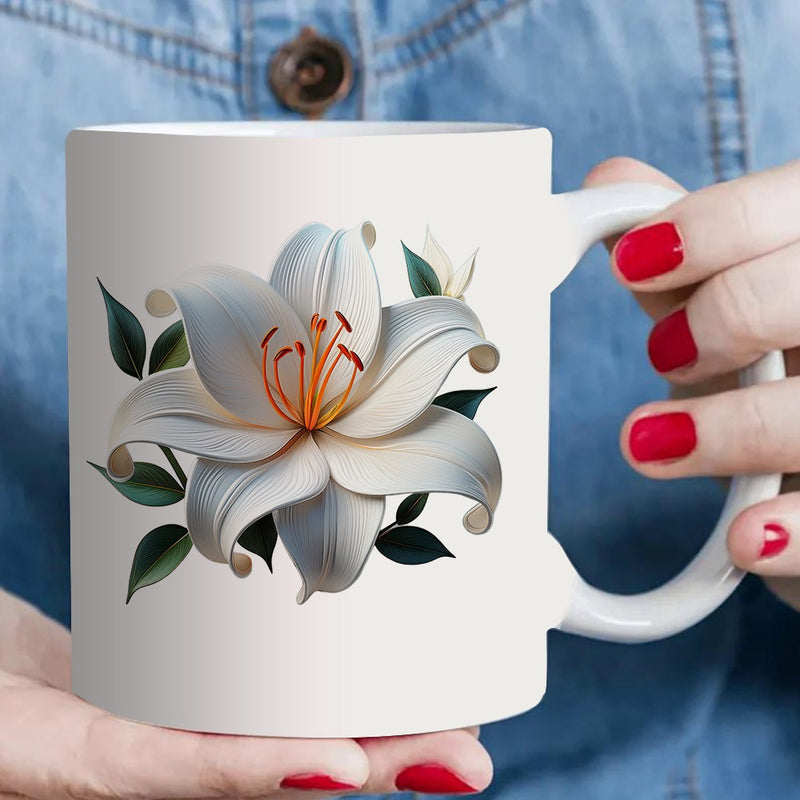 Tailorly White Ceramic 11 oz Mug - floral pattern