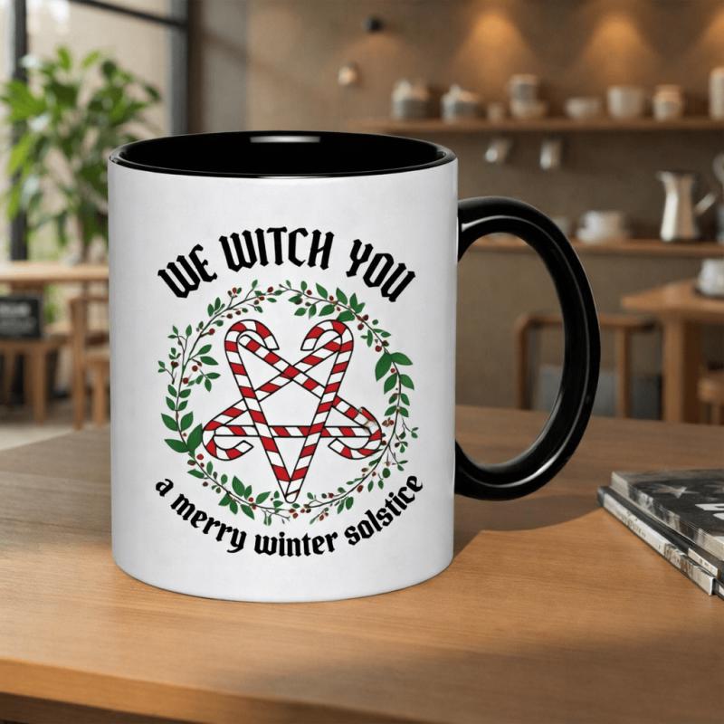 Tailorly Black Accent 11 oz Mug - candy cane pentagram