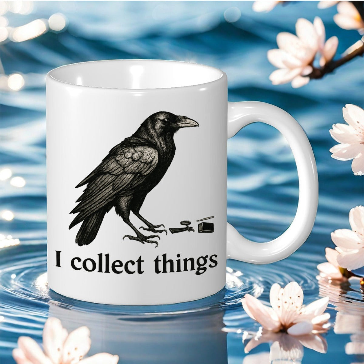 Tailorly White Ceramic 11 oz Mug - crow collector design