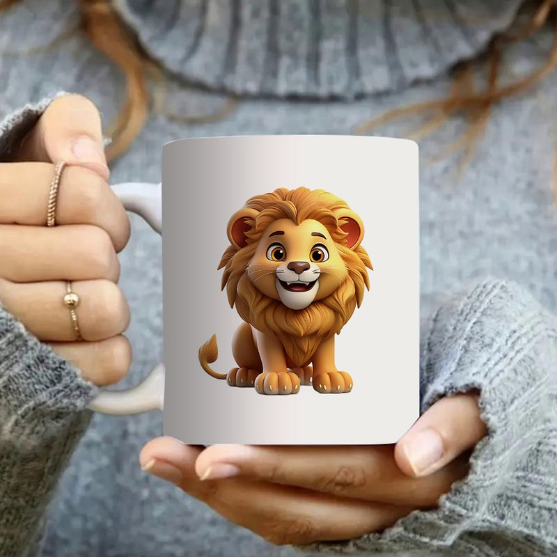 Tailorly White Ceramic 11 oz Mug - cute lion