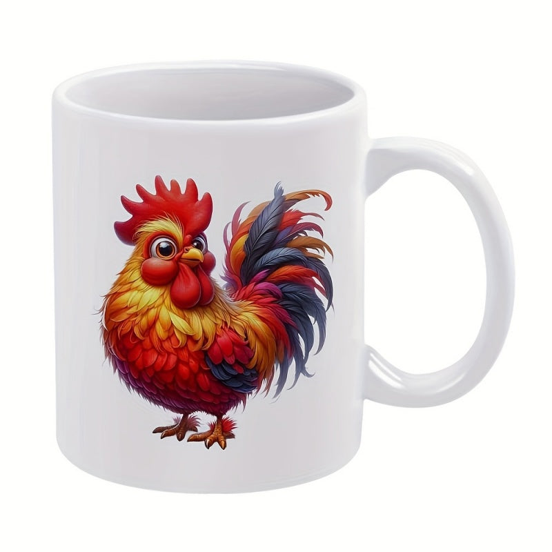 Tailorly White Ceramic 11 oz Mug - colorful rooster