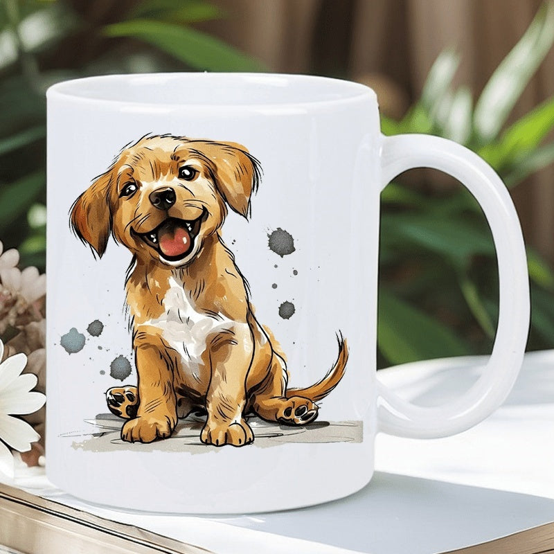 Tailorly White Ceramic 11 oz Mug - adorable puppy illustration