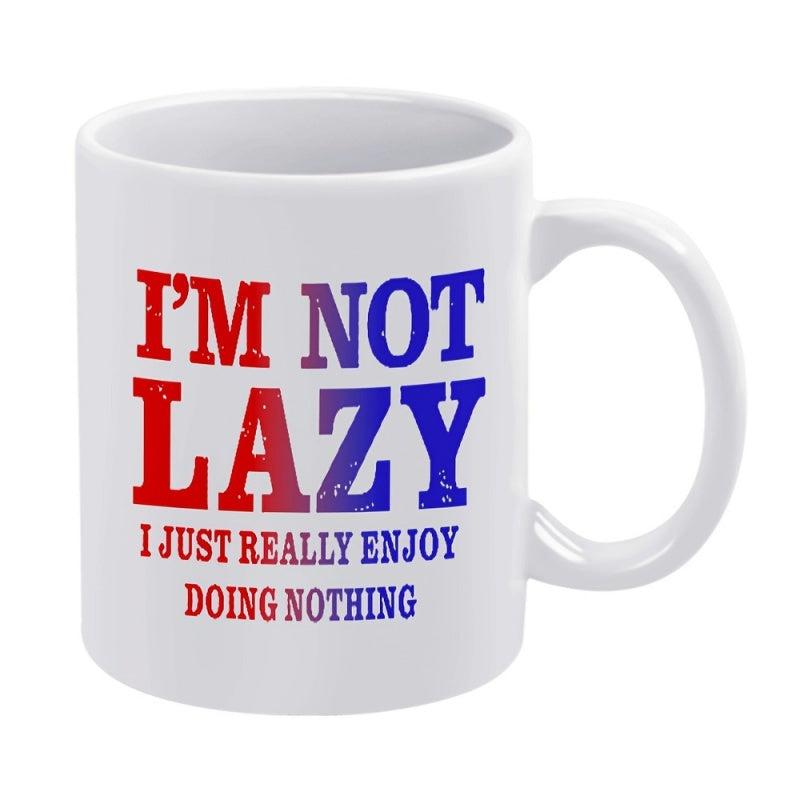 Tailorly White Ceramic 11 oz Mug - red text "funny im not lazy"