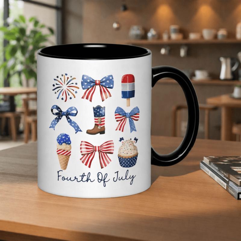 Tailorly Black Accent 11 oz Mug - festive gathering featuring fireworks bows ice cream and cupcakes