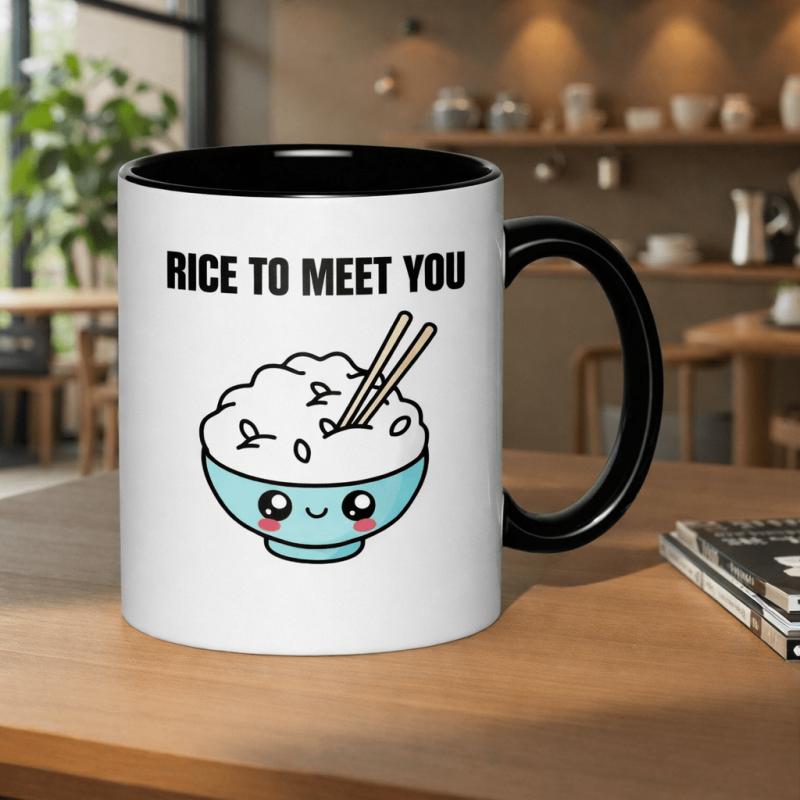 Tailorly Black Accent 11 oz Mug - cute pun bowl with chopsticks 11oz printed ceramic mug coffee mug with print themed ceramic coffee mug durable white