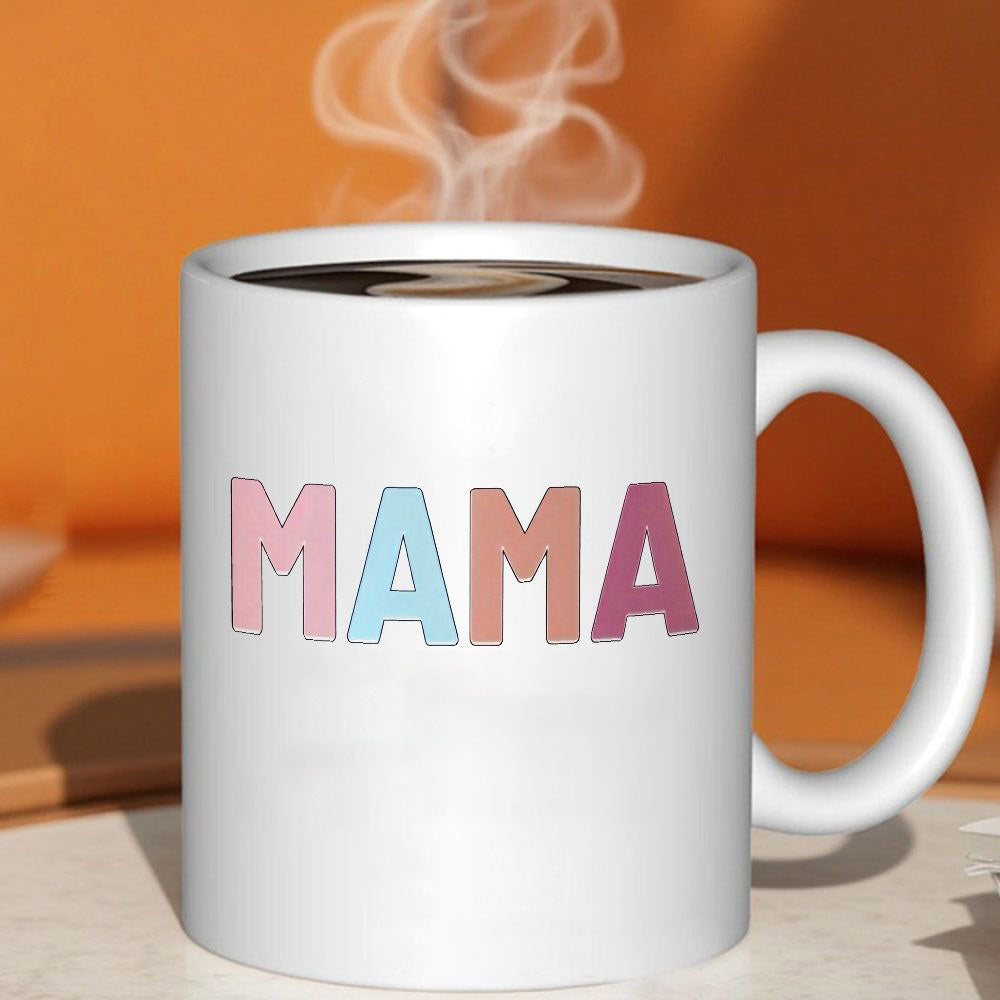 Tailorly White Ceramic 11 oz Mug - cute design with mama in pastel colors names jack adam with mah text