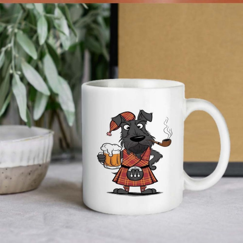 Tailorly White Ceramic 11 oz Mug - dog in scottish kilt