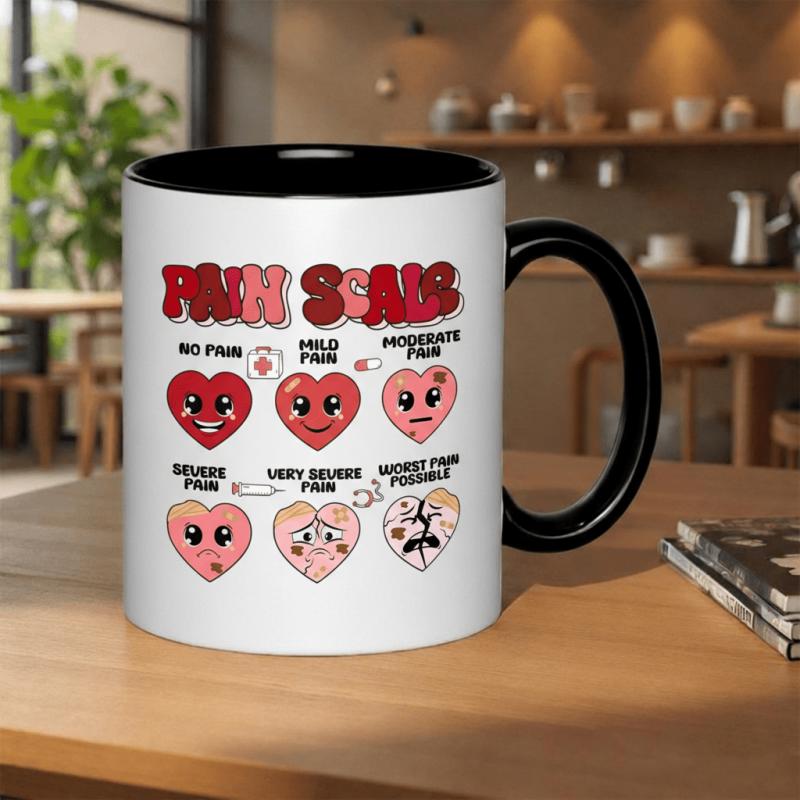 Tailorly Black Accent 11 oz Mug - pain scale ranging from mild to worst pain