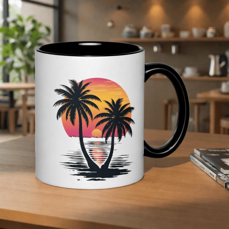 Tailorly Black Accent 11 oz Mug - palm trees mirrored