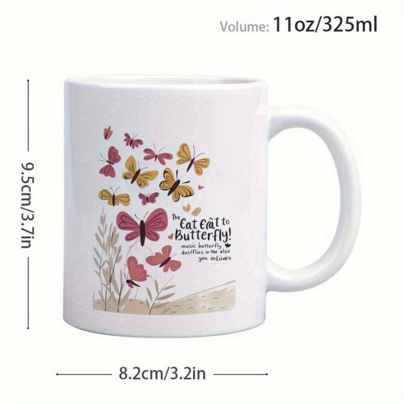 Tailorly White Ceramic 11 oz Mug - colorful butterflies