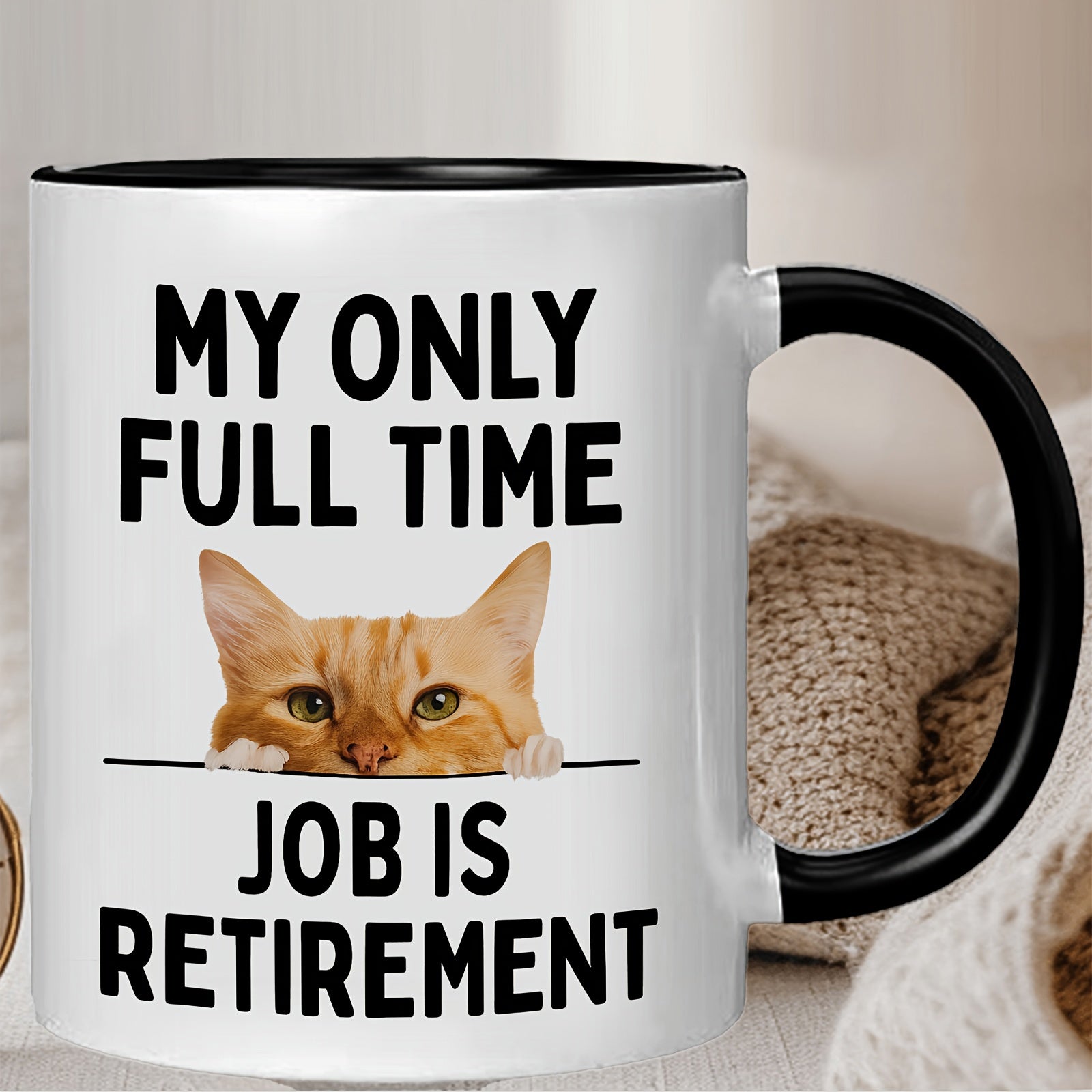 Tailorly Black Accent 11 oz Mug - job is retirement orange peeking design
