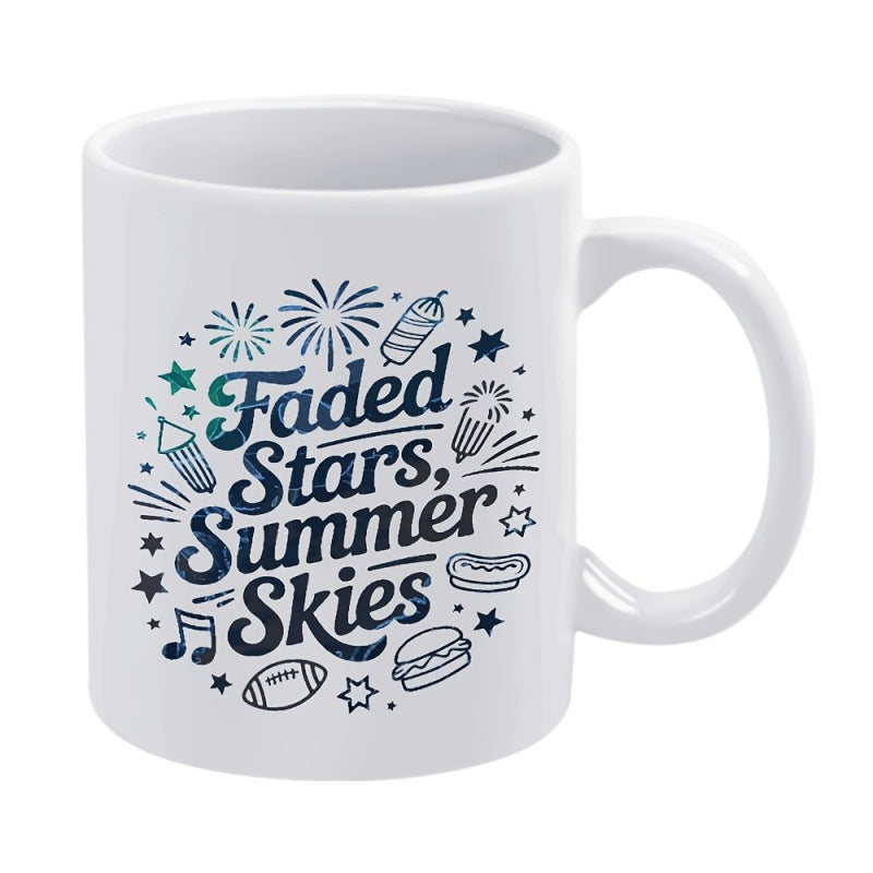 Tailorly White Ceramic 11 oz Mug - stars fireworks food