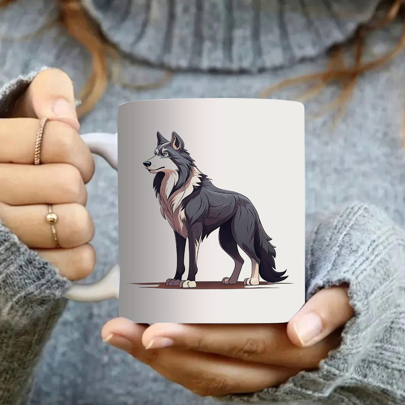 Tailorly White Ceramic 11 oz Mug - wolf design