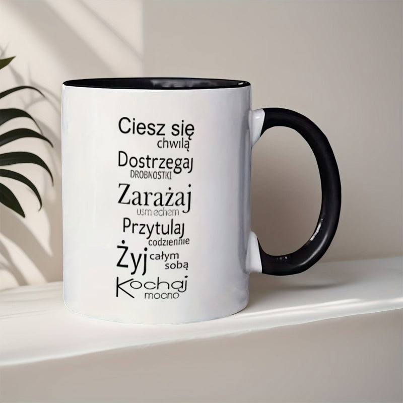 Tailorly Black Accent 11 oz Mug - polish phrases "kochaj ciesz sie"