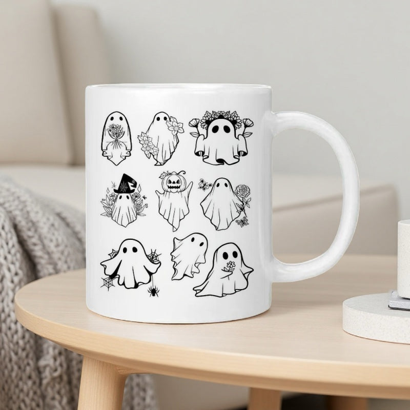 Tailorly White Ceramic 11 oz Mug - cute spooky ghosts