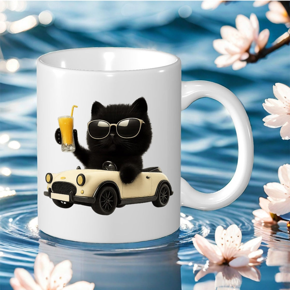 Tailorly White Ceramic 11 oz Mug - cute cat