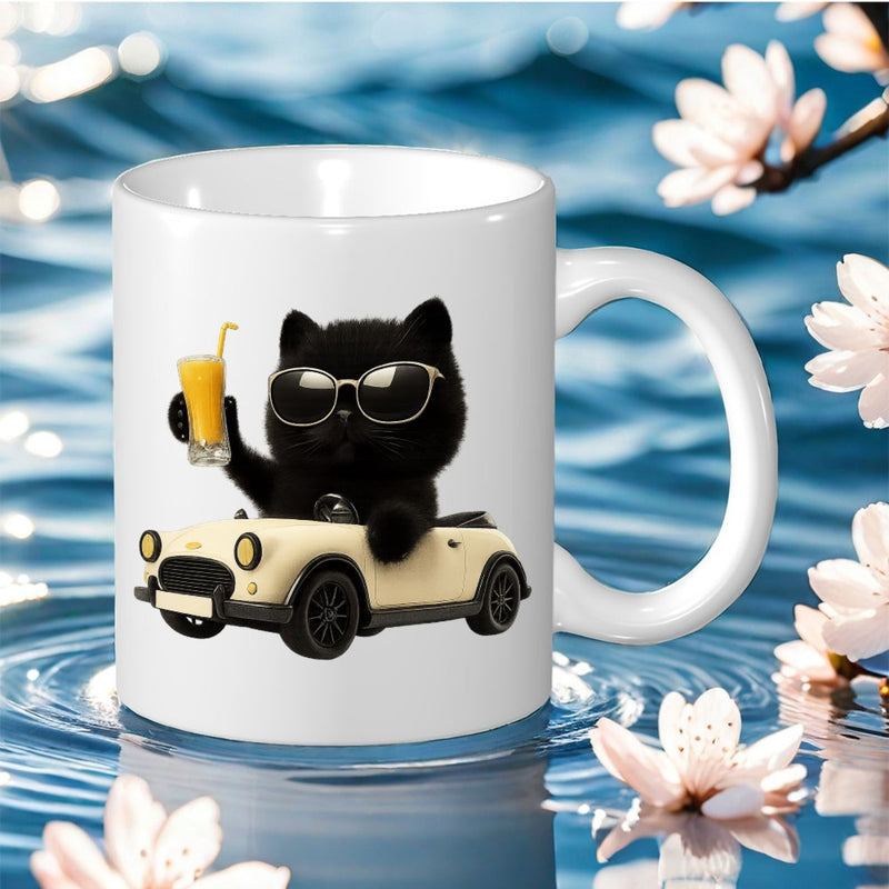 Tailorly White Ceramic 11 oz Mug - cute cat