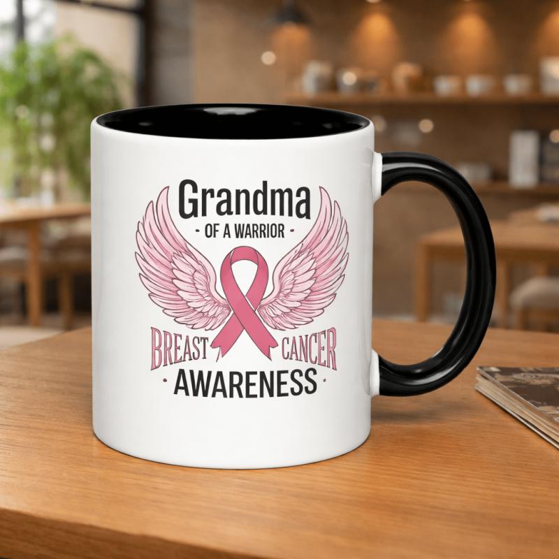 Tailorly Black Accent 11 oz Mug - wings for breast awareness