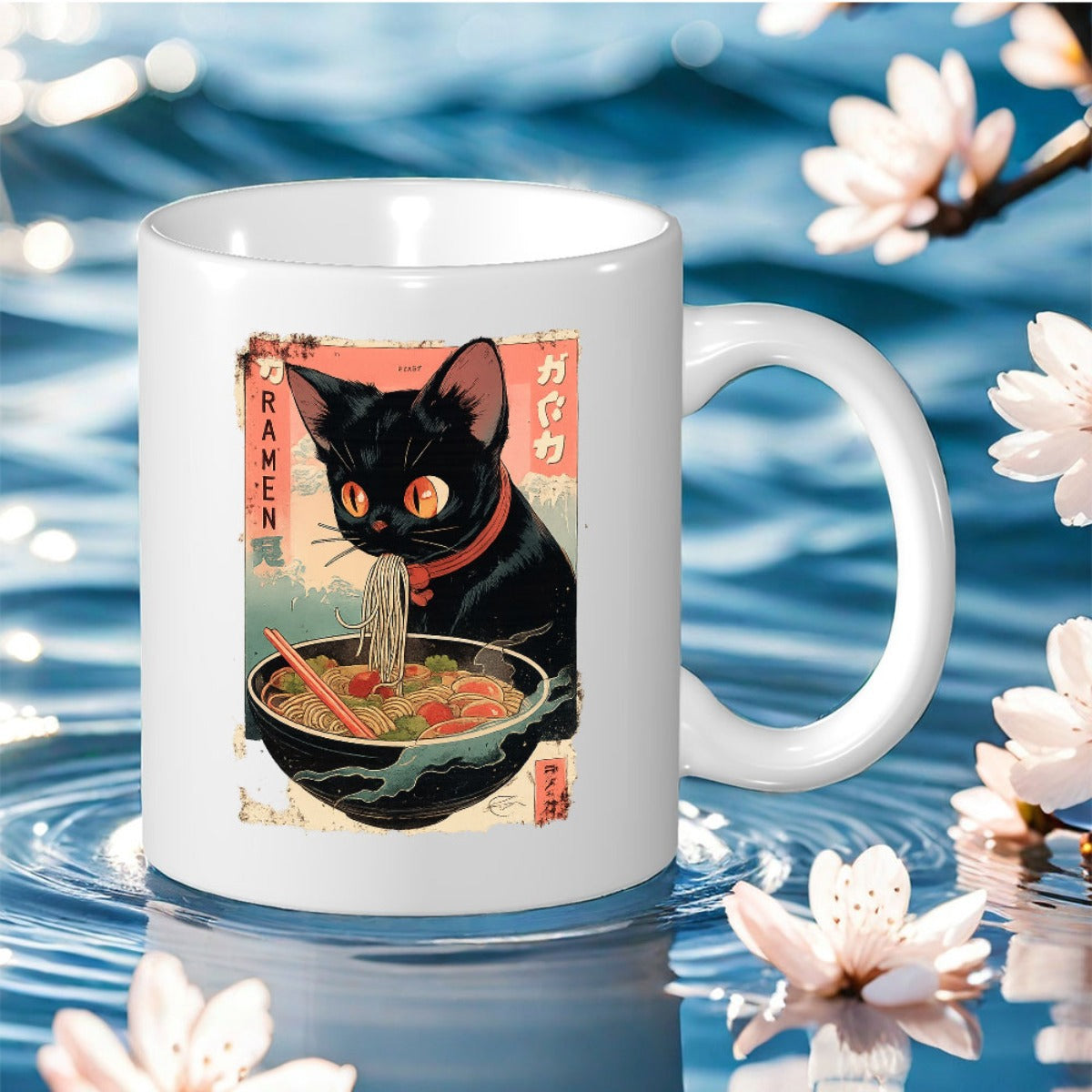 Tailorly White Ceramic 11 oz Mug - black cat