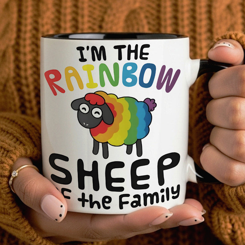 Tailorly Black Accent 11 oz Mug - sheep of the family text