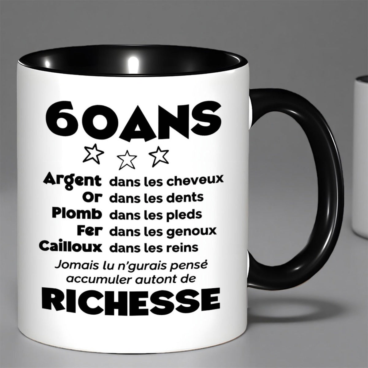 Tailorly Black Accent 11 oz Mug - 60 ans French text jokes age 60