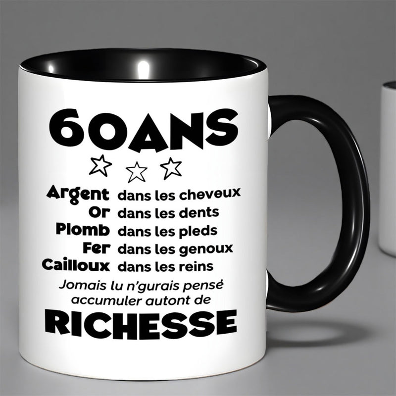 Tailorly Black Accent 11 oz Mug - 60 ans French text jokes age 60