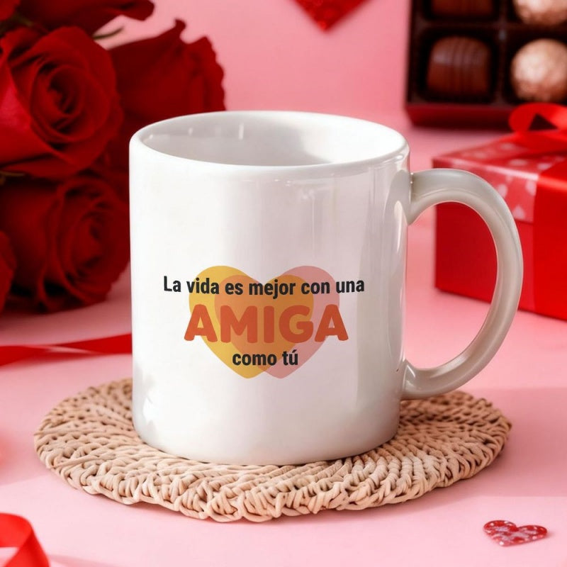 Tailorly White Ceramic 11 oz Mug - friendship in Spanish