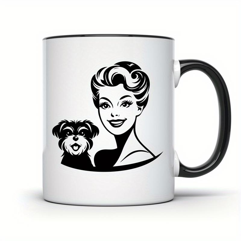 Tailorly Black Accent 11 oz Mug - retro woman dog illustration